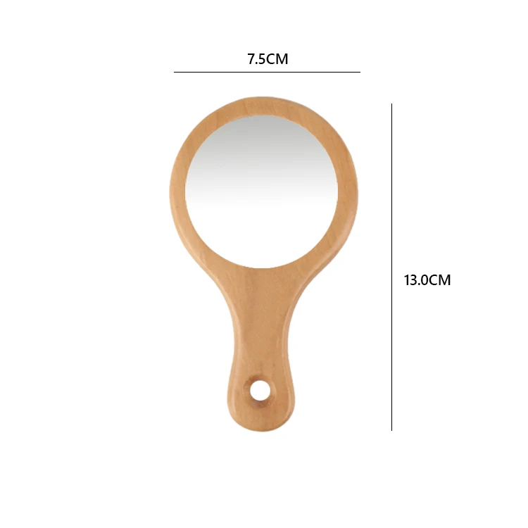Custom Logo Small Portable Wood Makeup Mirror Handle Round Cosmetic Mirror Wooden Handheld Mirror With Customized Your Package