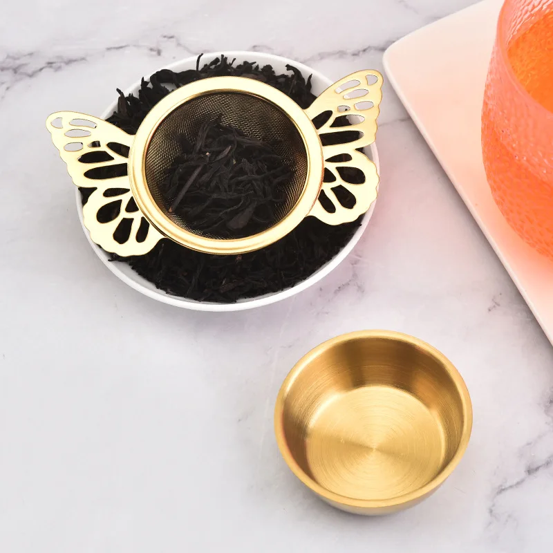Stainless Steel Loose Leaf Tea Filter with Butterfly Handle with Drip Bowl for Loose Leaf Tea