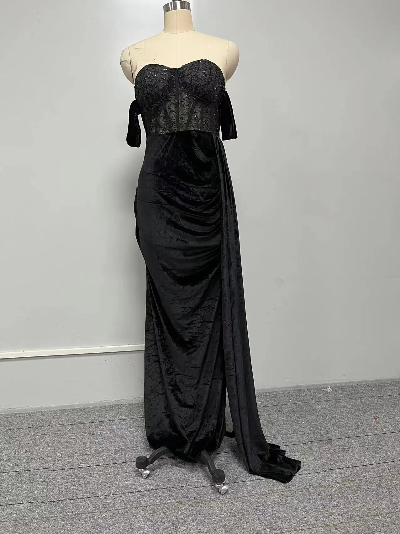 MANYLIYA High quality strapless sensual lace dinner fishtail evening gown fashion one shoulder slit sequin women prom dress
