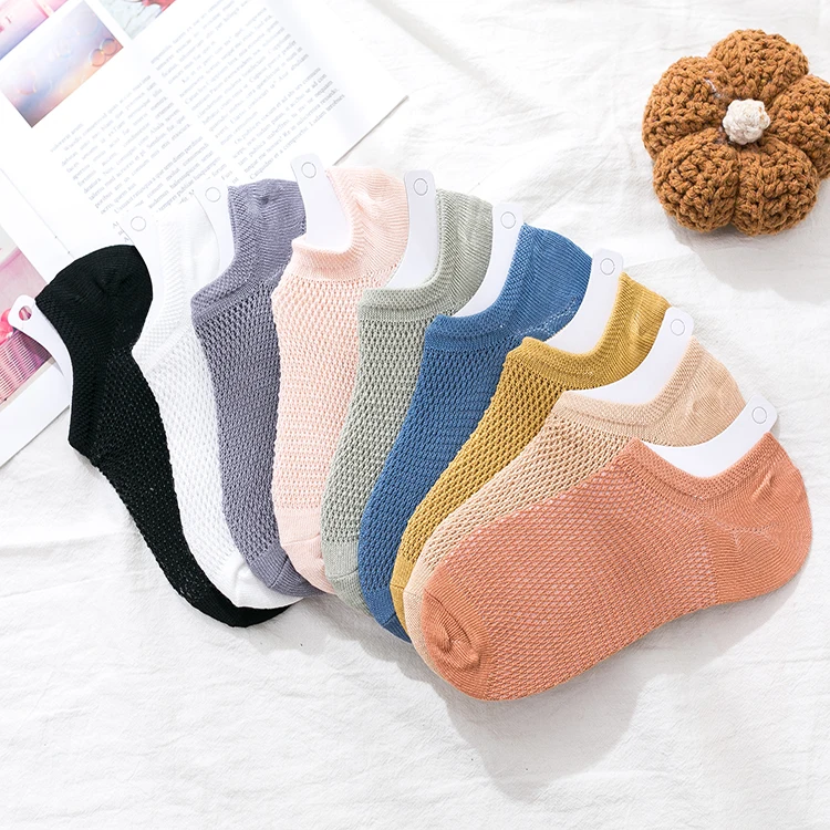 Custom design thin deodorant solid color silicone antiskid ship bamboo fiber mesh shallow mouth invisible socks for woman (1600324612030)