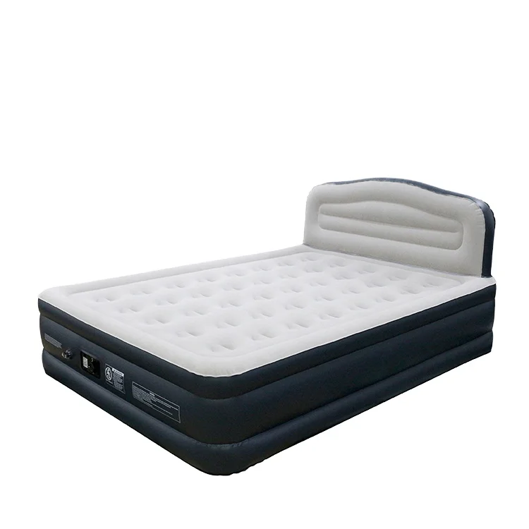 Mirakey Flocked PVC Double Size Air Mattresses Built-in Pump Headboard Inflatable Air Bed
