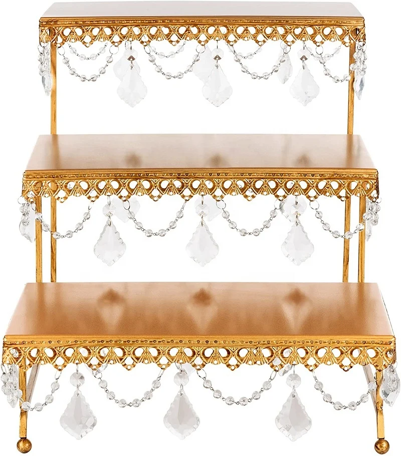 European Crystal Style Metal Cake Stand Multipurpose 3 Tier Layers Metal Wedding Cake Stand
