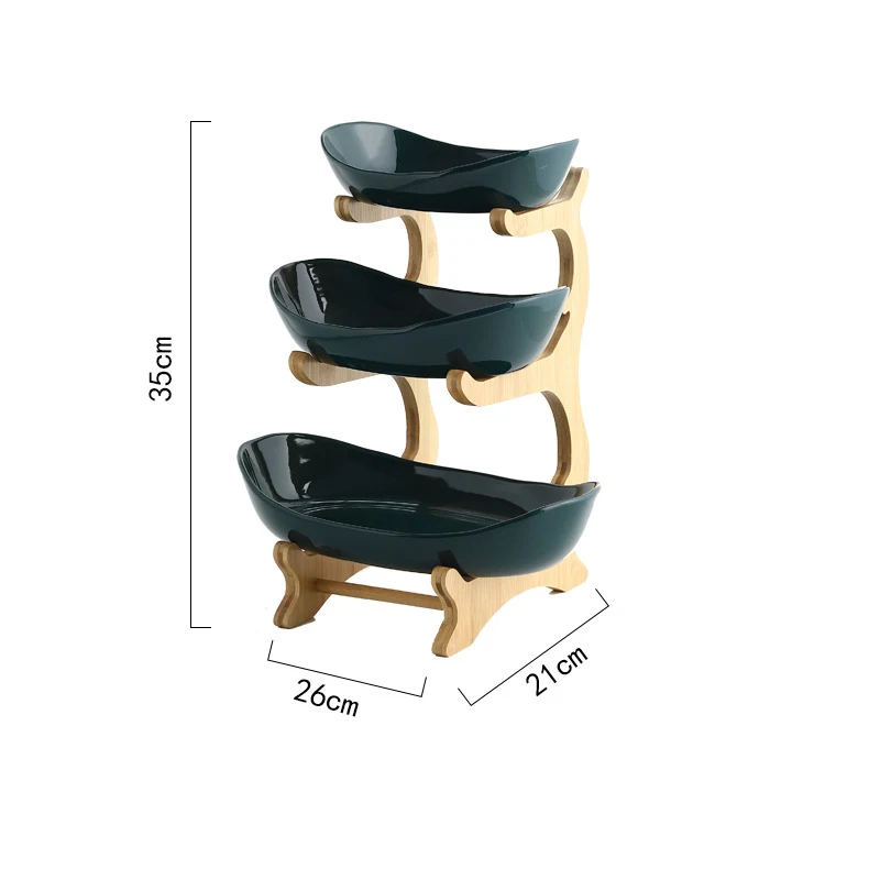 Bamboo Wooden Racks 3 Layers Food Container Dish Pottery Ceramic Plate for Salad Vegetable Fruits Nuts Snacks