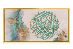 Customized  Hand Painted  Gold Foil and Blue Calligraphy Islamic Painting For Living Room  Hotel Wall Decor