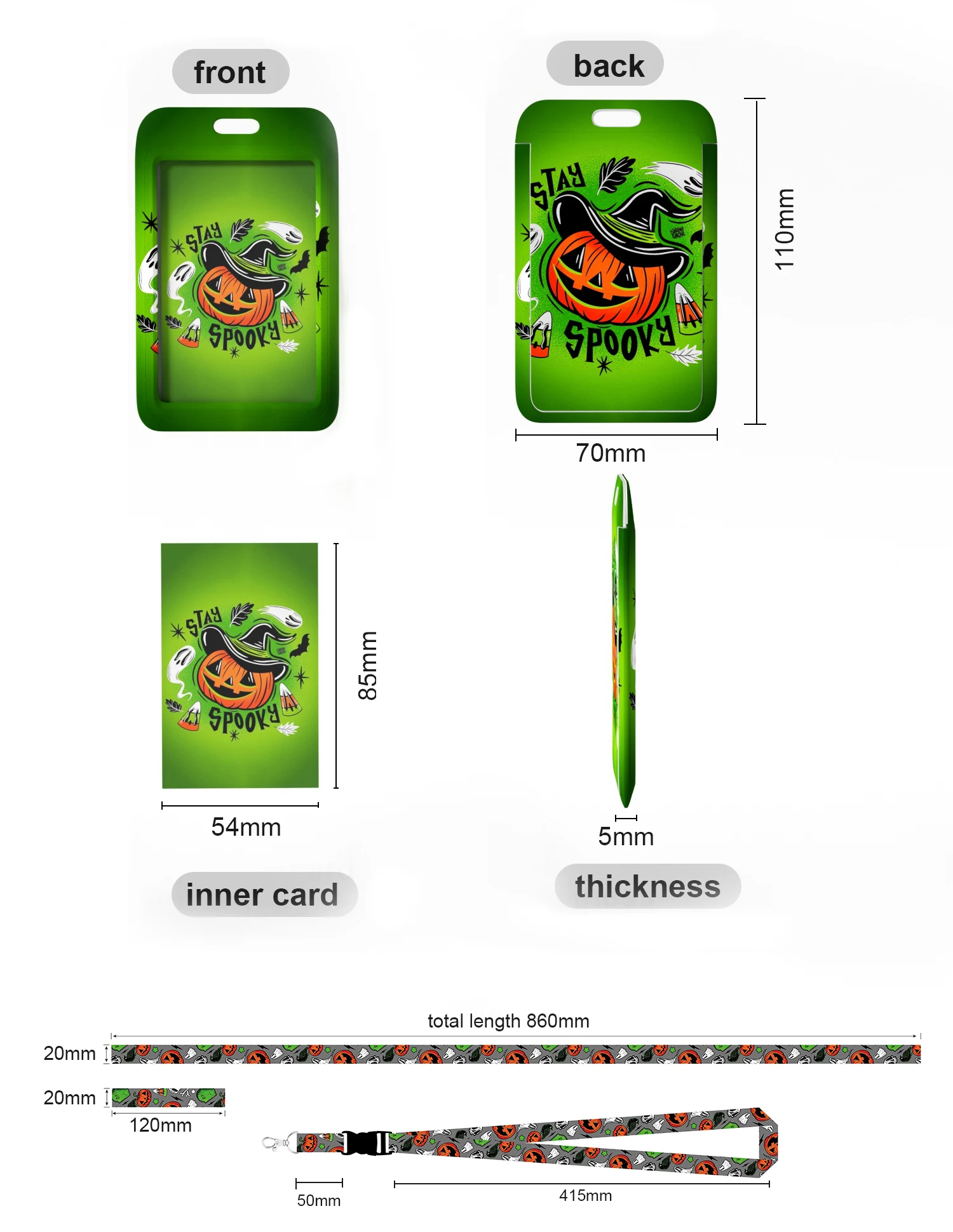 Custom Halloween Promotion Card Holder Lanyard with Logo Polyester Material and Accessory Hook Personalized ID Lanyard