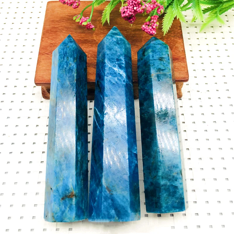 Wholesale Natural Crystal blue apatite points polished high quality healing stone wand bule apatite tower for decoration