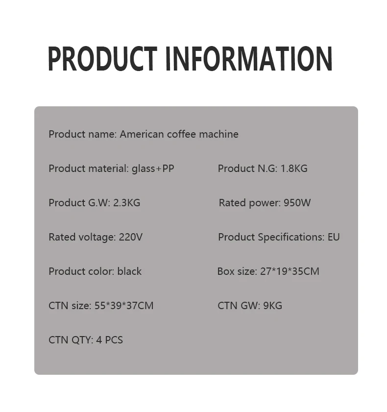 EU spot wholesale Coffee machine with grinder 950w electric American drip coffee machine bean to cup coffee makers