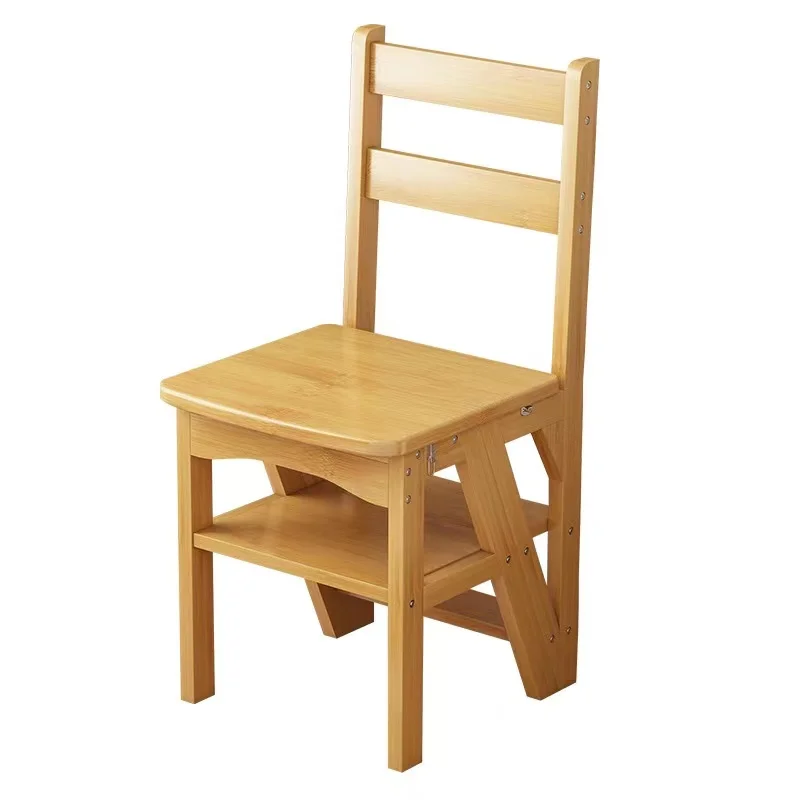 2022 New Design Multi Functional Folding Chair Step Ladder Wooden Material Bamboo For Warehouse Library