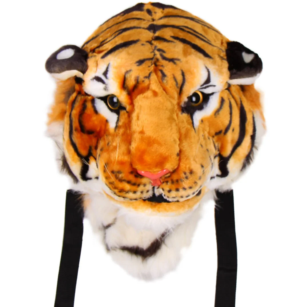 Custom Tiger Head Backpack Cheap Plush Manufacture Teenager Animal Bag Stuffed School Backpack