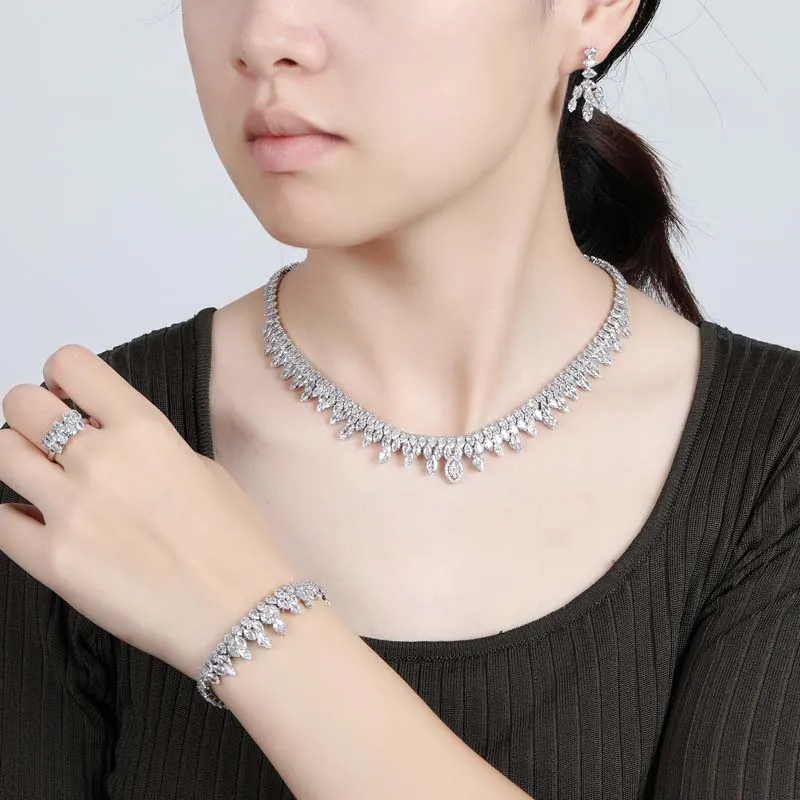 Luxury Accessories Full Cubic Zircon Setting Jewelry Set Bridal Necklace set For Wedding Gold plating Platinum Plating BN9279
