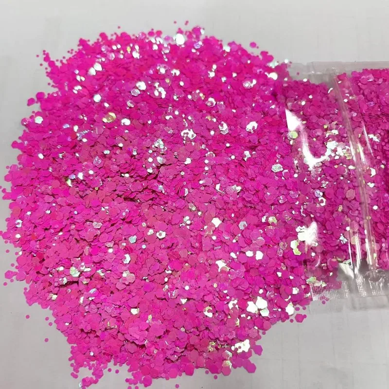 Wholesale bulk  Glitter polyester iridescent pink glitter mix chunky glitter 1 kg for crafts DIY decoration