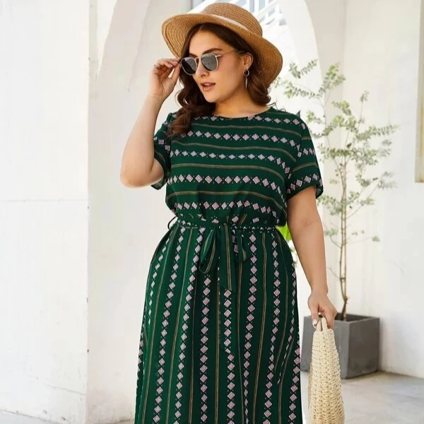 European American and Middle East plus size dress muslim chiffon skirt Arabian print dress