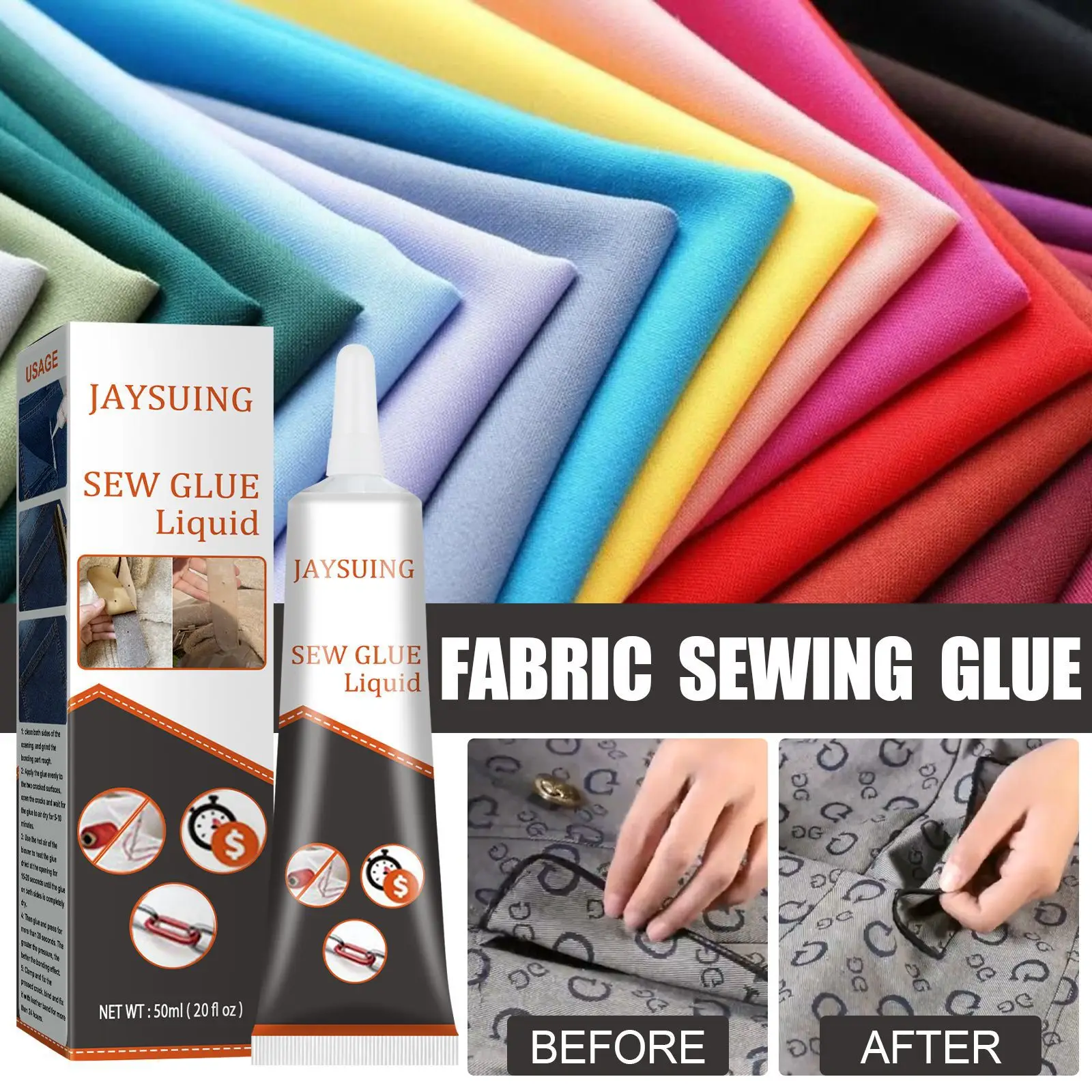 Jaysuing 50ML Waterproof Fabric Glue Effective Nylon Fabric Glue Easy To Use Adhesive Glue For Fabric