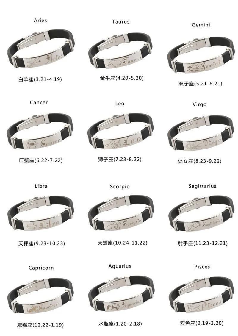 Wholesale Personality Stainless Steel And Silicon Zodiac Sign Bracelet For Men Accessories