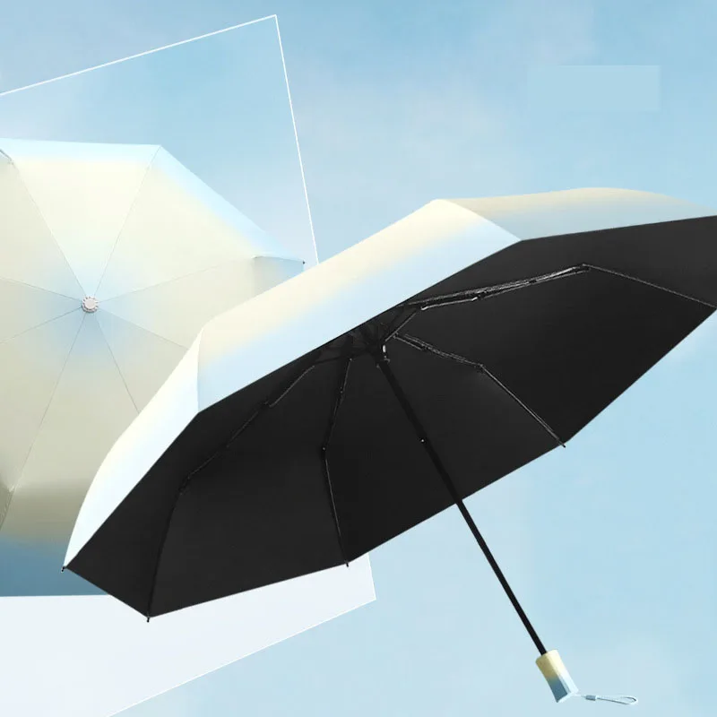 Factory Gradient Umbrella Double Sun Triple fold Sun protection vinyl umbrella Sunshine and rain premium sense umbrella