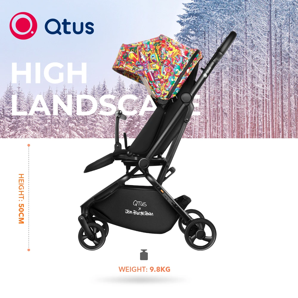 QTUS Lark Pro Compact Stroller, High view / landscape, 360 Rotation Reversible, grows with baby, new born to 4 years, Black