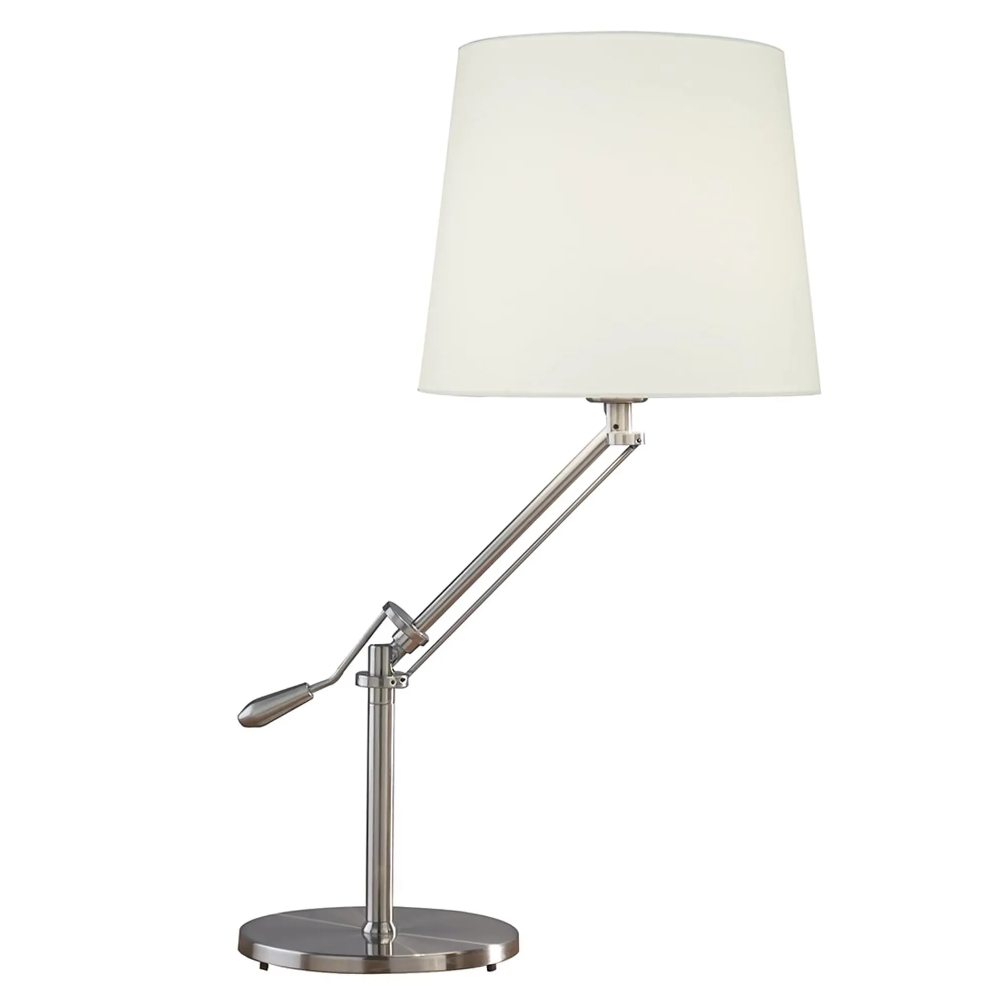 Hot Selling New Product Creative Desk Lamp Maximum 60w E27 Rocker Arm with White Fabric Lampshade Switch Nickel Iron Desk Lamp