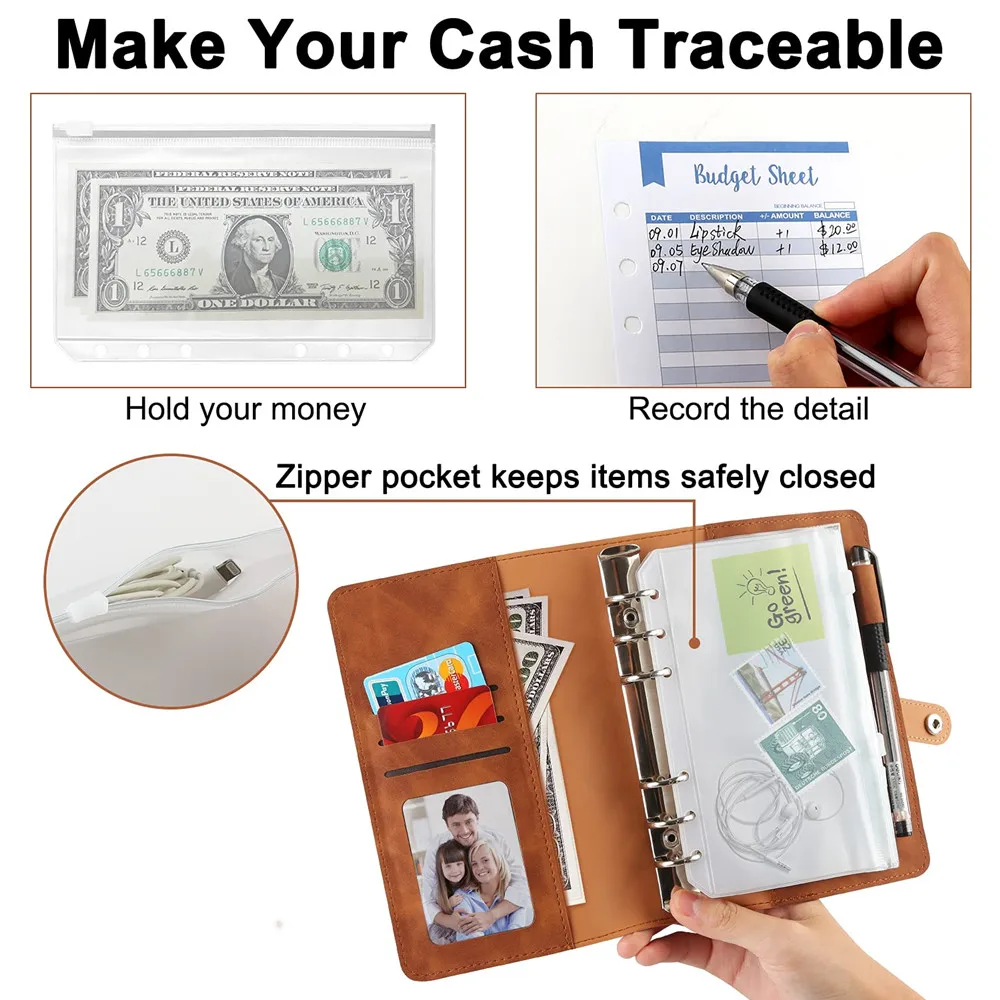 A6 Budget Binder Set Glitter PVC Cash Envelope Budget System Binder Planners