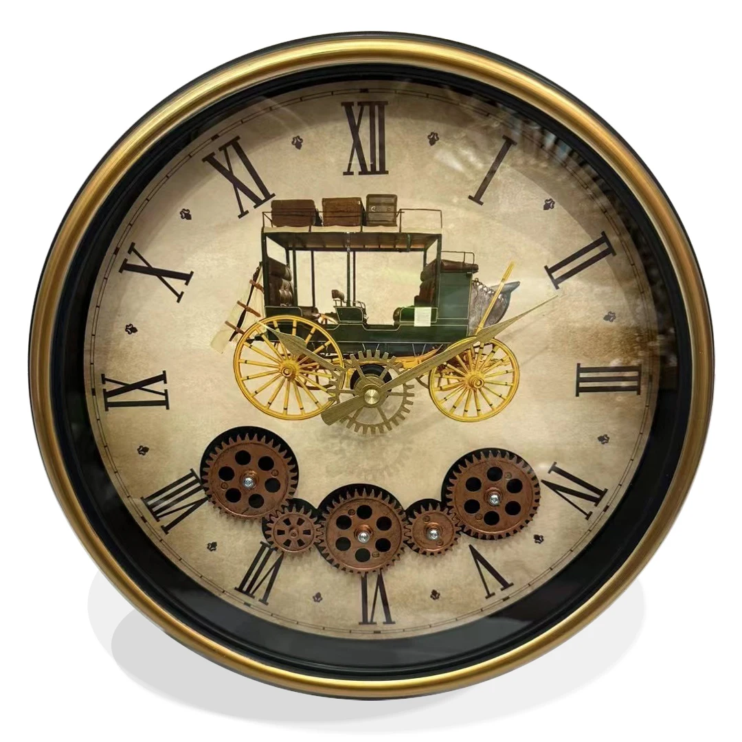 cheap price plastic luxury unique wall clocks with rotating gears