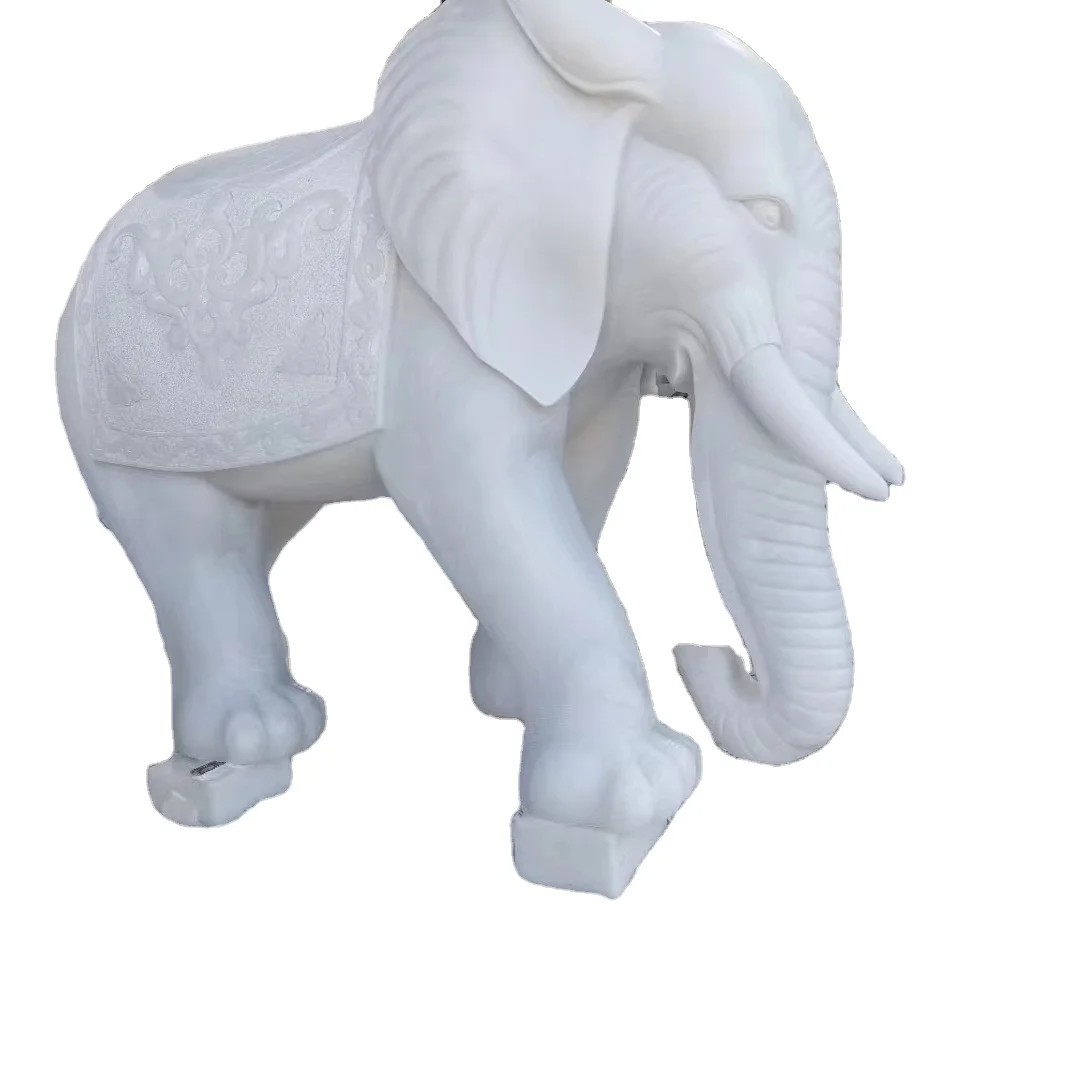 Sichuan white jade marble Statue garden decoration boutique Animal stone hand carving elephant marble sculptures