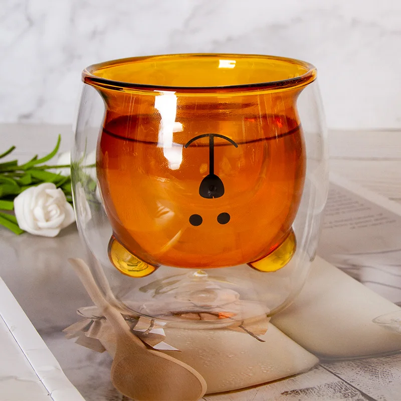 Glass Mugs Bear Cat Dog Animal Double-layer Glass Mug Coffee Cup Christmas  Mug gift