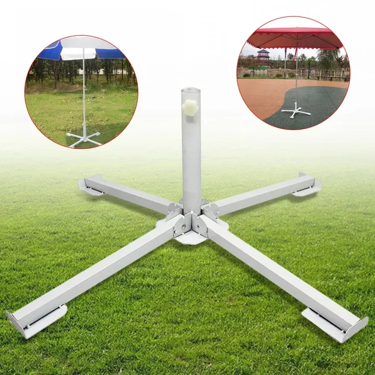 Low Moq Portable Foldable Outdoor Steel Cross-shaped Design Adjustable Sun Parasol Beach Umbrella Base Stand Four-legged Base