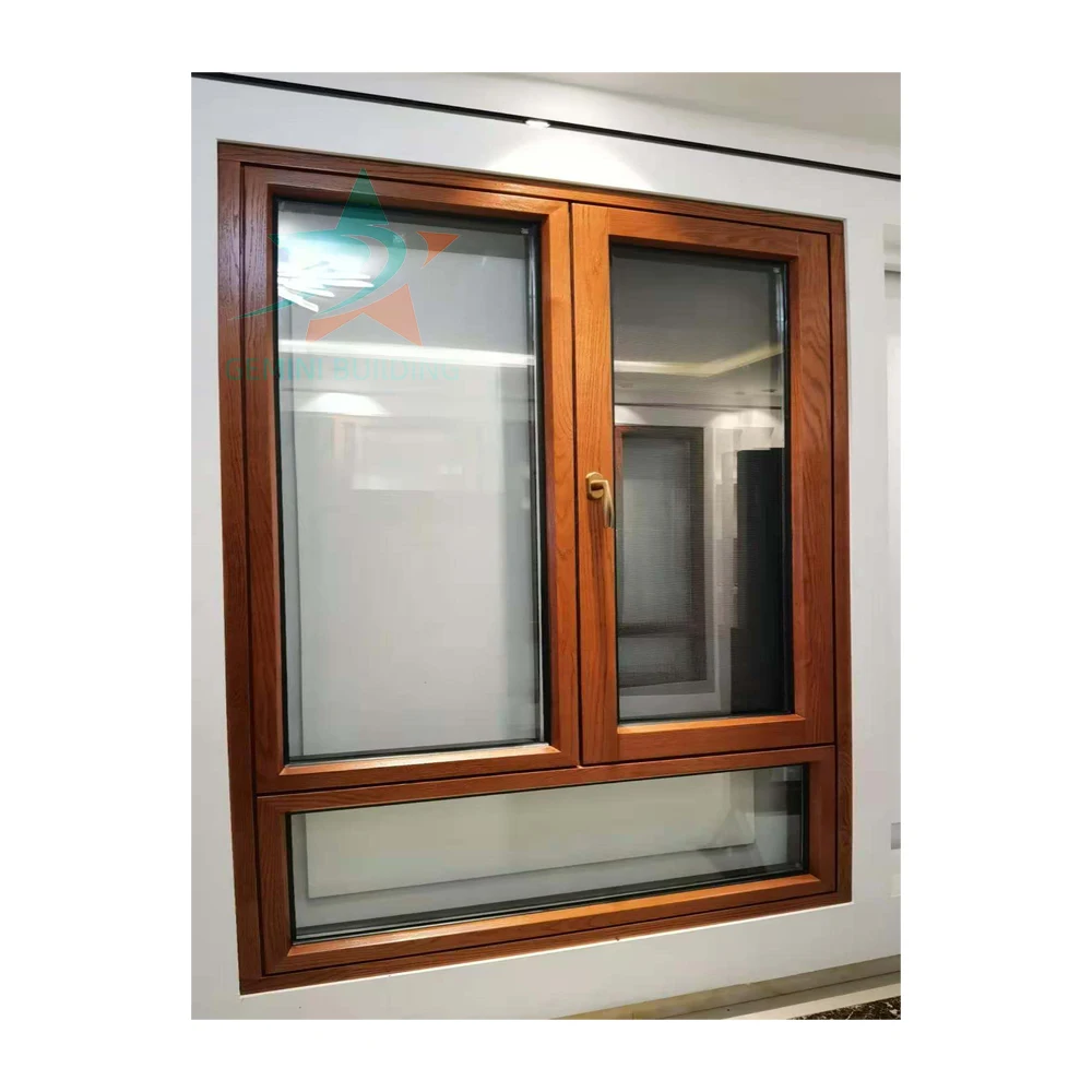 Large Factory Price Grill European Design House Glass Casement Alu Wooden Windows
