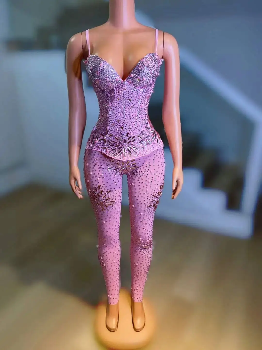 Jumpsuits Women Sparkly Rhinestone Stage Wear Singer Dancer Sexy Drag Queen Costumes S M L Romper Birthday Party Nightclub