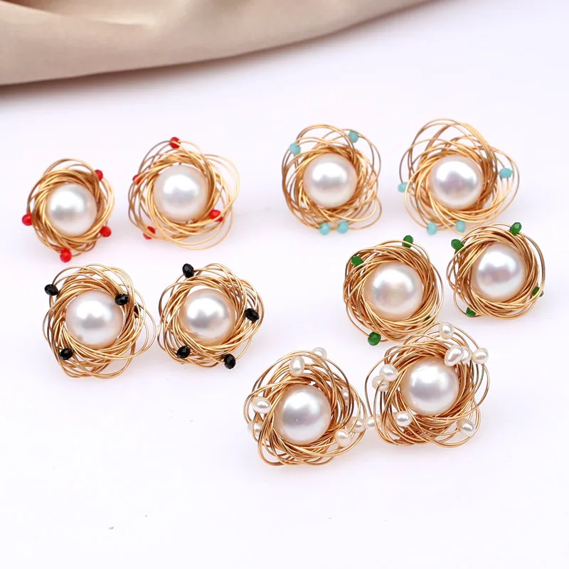 Safe 925 sterling silver stud handmade fresh water nice pearl earrings