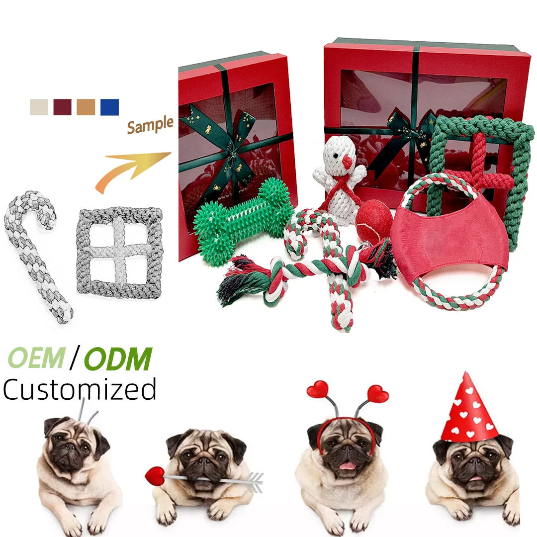 Christmas Dog toy Gift set box Set Cute Cartoon Pet toys Warm Scarf Hat Interactive Dog Chew Toys