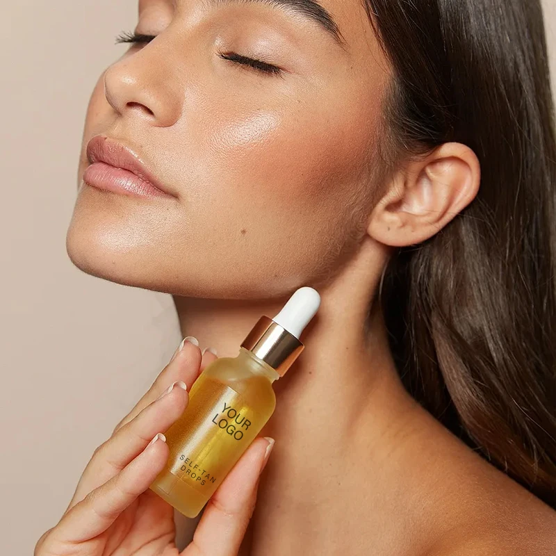 Private Label 100% Natural Self Tan Face Drops Tan Oil instant brown skin tan drops