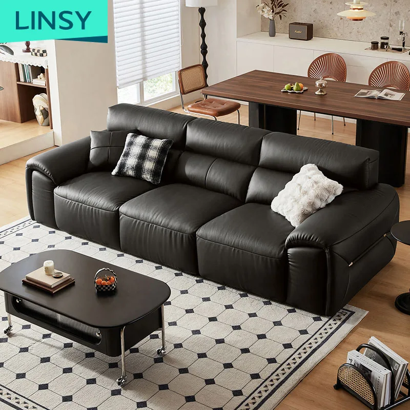Linsy Reclining Chairs Italian Leather Corner Couch Set 3-4 Seater Piano Sofa Set Sectional Sofa