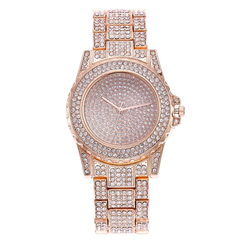 Watch Factory In Stock All Diamonds Alloy Steel Gold Watch Women Luxury Jewelry Dress Wristwatch