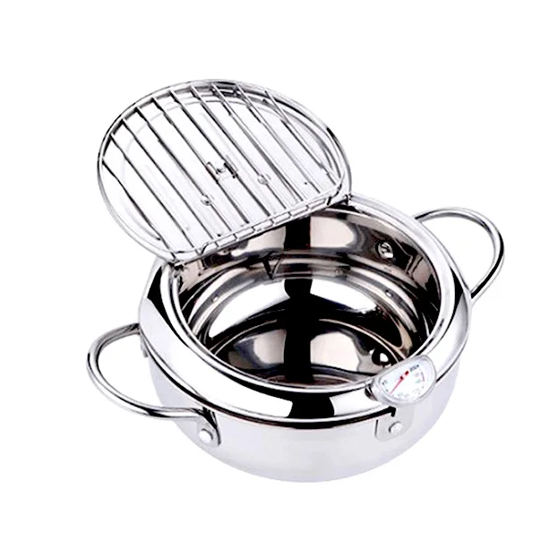 High Quality Tempura Stainless Steel Deep Fryer Pot with Strainer