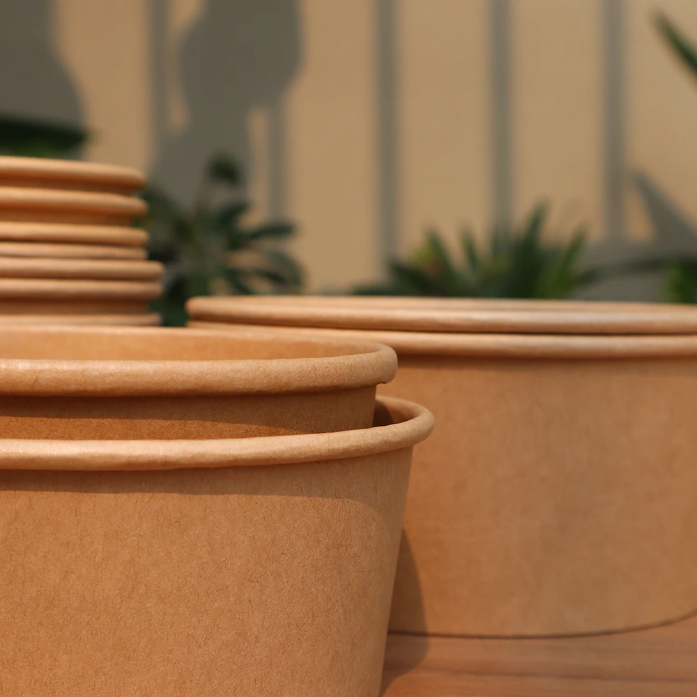 PengYuan Wholesale Custom Printed Disposable Restaurant Use Kraft Paper Noodle Soup Salad Bowl