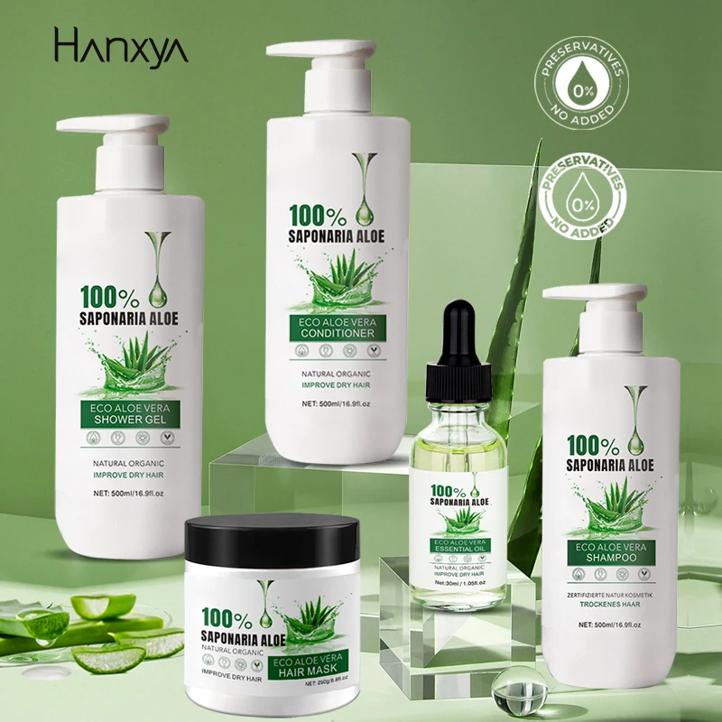 Private label 100% natural organic aloe vera anti-dandruff anti-itch shampoo moisturizing shower gel hair conditioner set