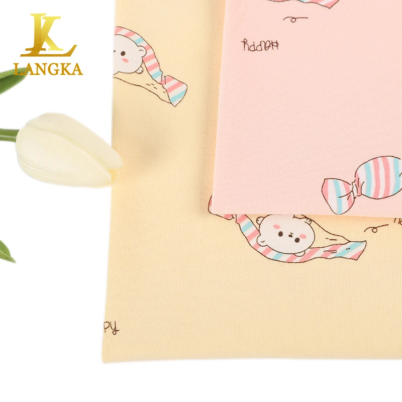 Langka bamboo stretch french terry fabric customized design digital print 95 bamboo 5 elastane fabric for baby