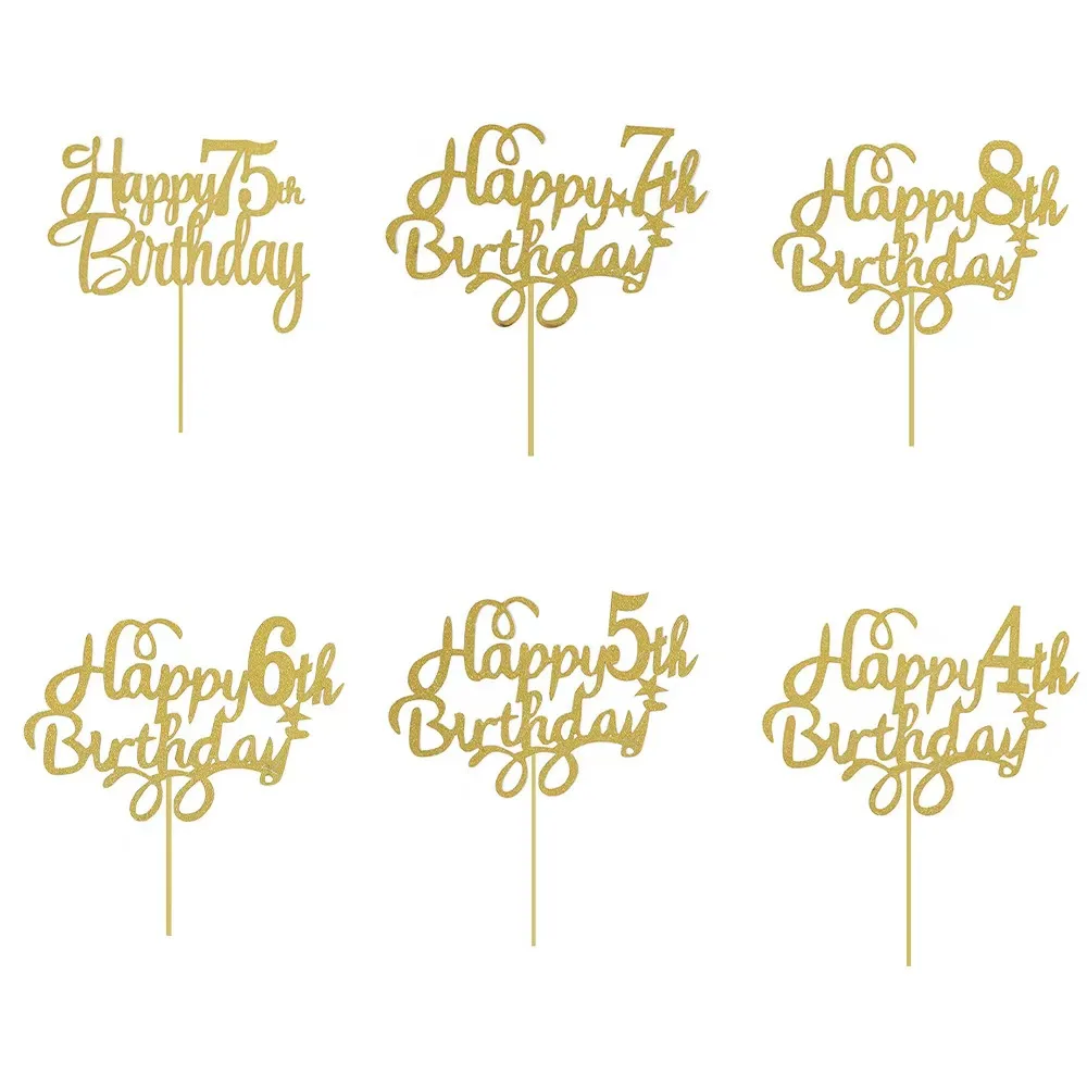 Cake Topper accessories gift Birthday Insert cards Acrylic gold color