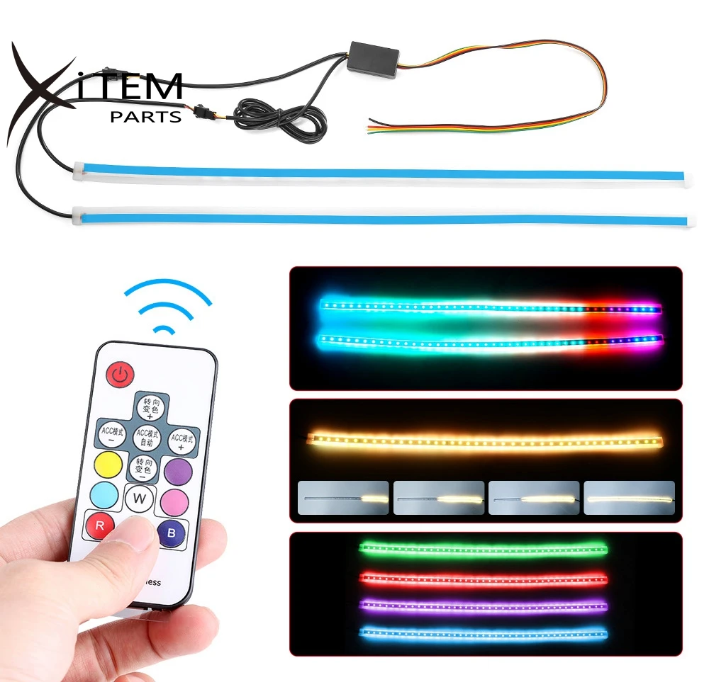 New Slim RGB Flowing Sequential Flexible LED DRL For Headlight Strip Daytime Running Lights with Remote Control