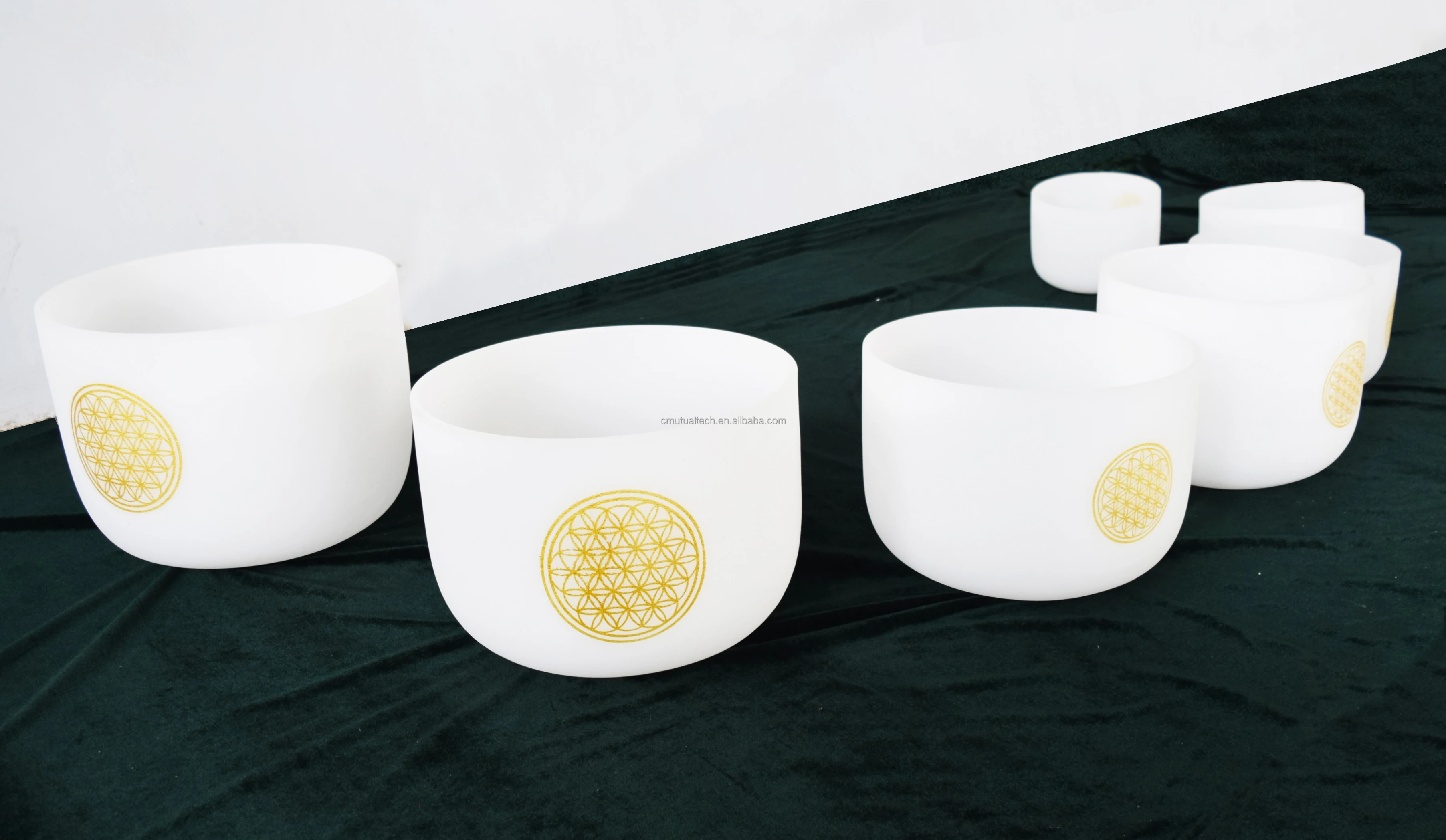 Life Flower Chakra Singing Bowl  Set  432 HZ Color gradient 7pcs of 6-12inch Crystal Singing Bowls for sound healing