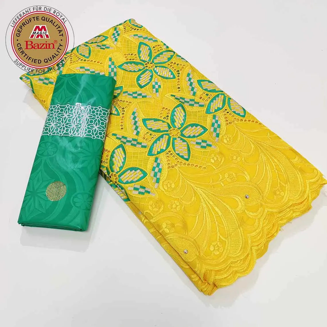 2.5+2.5 Yards Swiss Laces Fabric With Beads Bazin Riche Fabrics African 100% Cotton Embroidery Swiss Voile Lace For Guinea Women