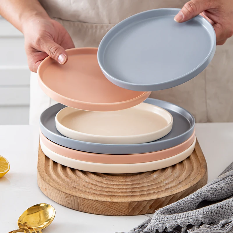 Round deep nordic ceramic plates,restaurant hotel wedding high quality wholesale blue pink white red porcelain crockery dish set