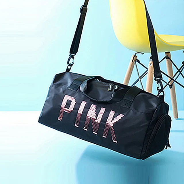Customized Pink Waterproof Durable Sports Gym Bags For Girls Large Capacity Outdoor Overnight Zipper Short Journey Duffel Bags
