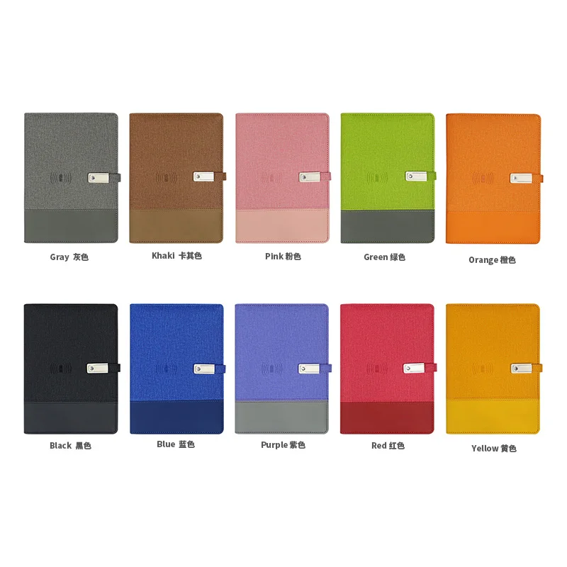 Wholesale A5 Loose-Leaf Notebook with wireless charger and Power Bank custom made logo Power Bank Diary with Gift Box for gifts