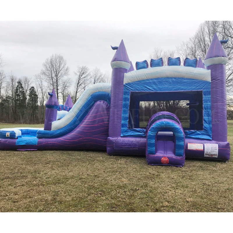 China commercial adult size castle bounce house purple inflatable bouncer combo water slide pool inflatable bouncer for kids