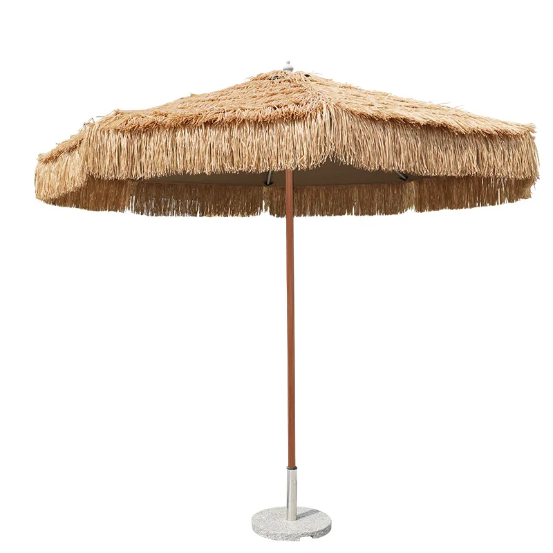 Straw Umbrella Outdoor Parasol Open-air Garden Simulated Scenic Spot Thatched Middle Pillar Umbrella B&B Beach Sun Umbrella