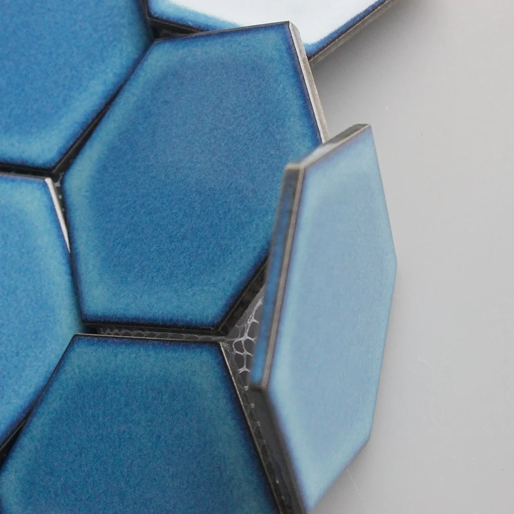 Hexagon sharp blue color matte finished porcelain mosaic tile for kitchen