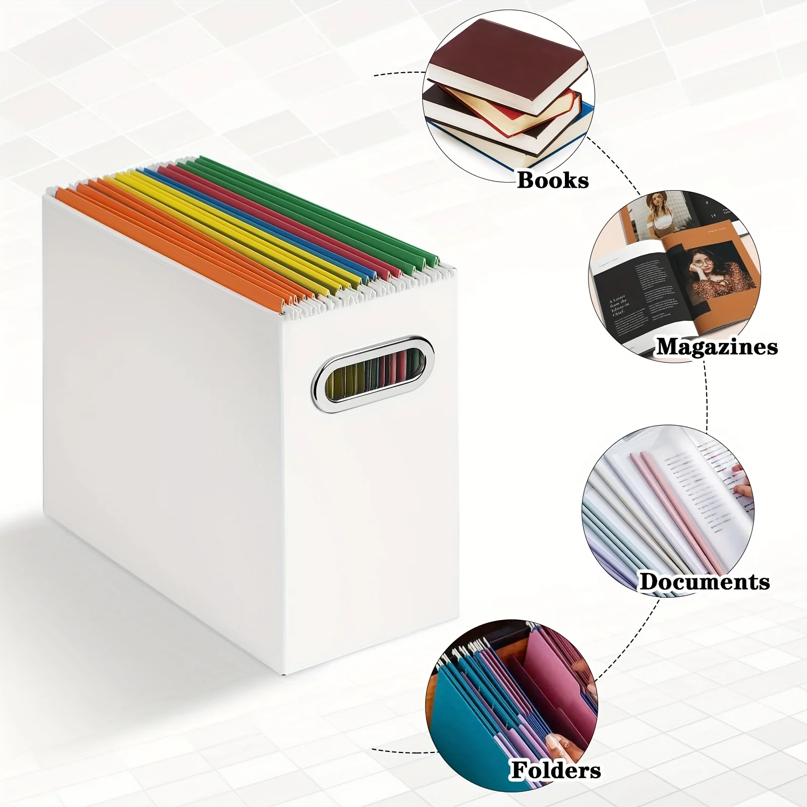 Recycled Foldable File Folder Storage Box Paper Cardboard File Archive Box with Handle for Home School Office