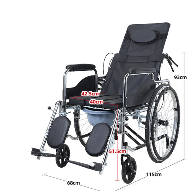 Factory High Quality Lightweight Manual Reclining Commode Wheelchair With Toilet Folding Portable Wheelchair