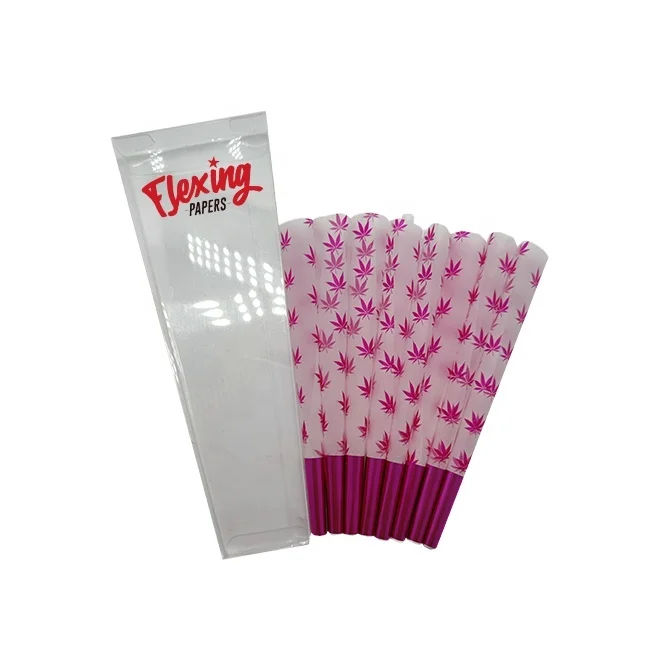 Лидер продаж, рулонная конопляная бумага королевского размера 109 мм с цветным принтом, дизайн, предварительно рулонные конусы в виде розово-красного кленового листа для экспорта